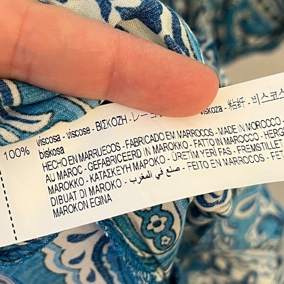 Zara Blue Paisley Floral Mini Dress L Boho Western Festival - Picture 7 of 11